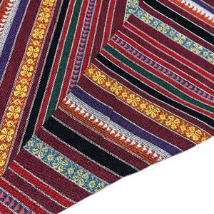 Verada-Thai Woven Cotton Fabric: Red Black Geometric Tribal Textile WF329
