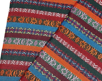 Thai Woven Fabric, Orange, Blue, Striped, Tribal ,Native , Ethnic ,Aztec,Craft Supplies Woven,Textile 1/2 yard (FF2)