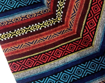 Thai Woven Fabric, blue, red, Geometric, Tribal ,Native , Ethnic ,Aztec ,Craft Supplies Woven Textile 1/2 yard, (WF18)