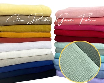 Cotton Double Gauze Fabric / Double Cotton Salu Fabric by the yards "Solid Pattern" in 22 colors