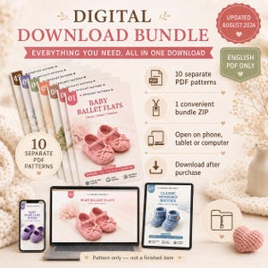 Patrón de ganchillo para patucos de bebé en PDF, patrón de zapatos de bebé a ganchillo, 10 diseños de patucos y zapatillas para recién nacidos imagen 10