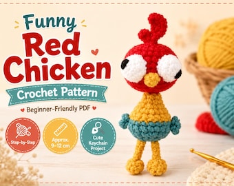 Googly Eyes Chicken Crochet Pattern, Funny Bird Amigurumi Keychain, Kawaii Beginner Tutorial Instant Download