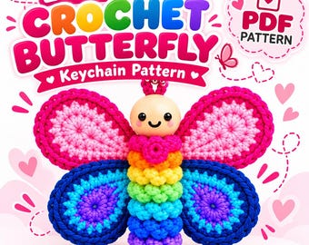 Butterfly Crochet Pattern PDF, Butterfly Amigurumi Keychain, Crochet Keychain Pattern