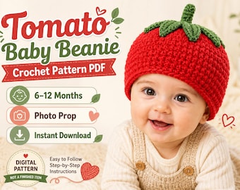 Tomato Baby Hat Crochet Pattern PDF (6-12 Months) (Digital Download)