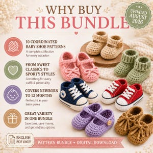 Patrón de ganchillo para patucos de bebé en PDF, patrón de zapatos de bebé a ganchillo, 10 diseños de patucos y zapatillas para recién nacidos imagen 4