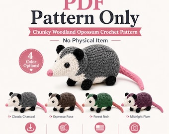 Opossum Crochet Pattern PDF, No Sew Mini Possum Keychain, Amigurumi Woodland Animal