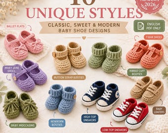Baby Booties Crochet Pattern PDF, Crochet Baby Shoes Pattern, 10 Newborn Bootie & Slipper Designs