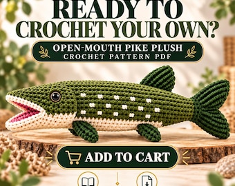 Pike Fish Crochet Pattern PDF – Realistic Open Mouth Amigurumi Plush