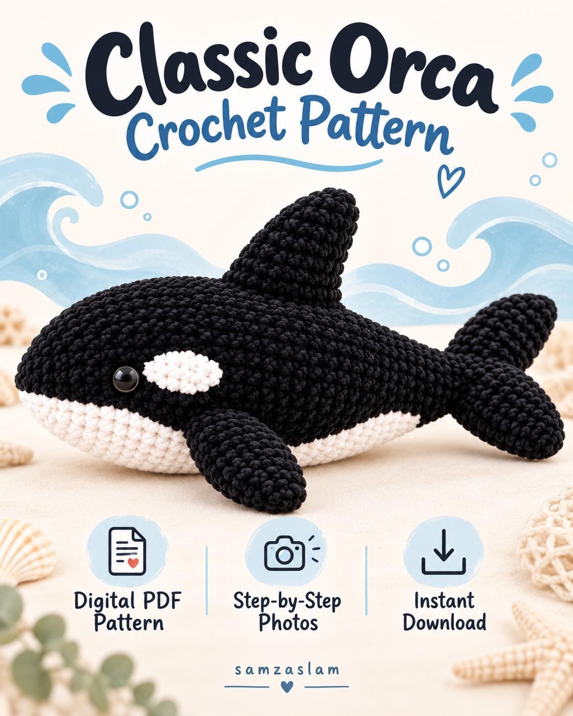 シャチのかぎ針編みパターン - Etsy 日本