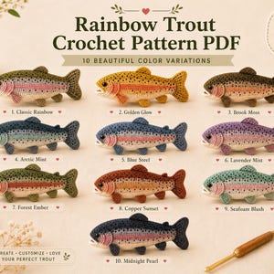 Rainbow Trout Crochet Pattern PDF, Realistic Fish Amigurumi Plush, Fishing Decor Gift, Cottagecore Nature Lover Crochet, Instant Download