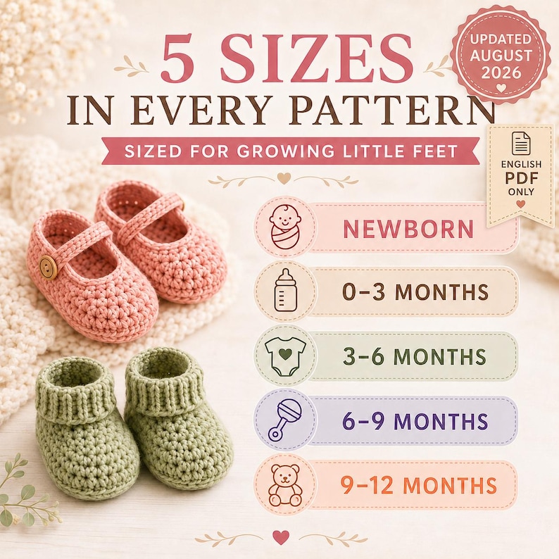 Patrón de ganchillo para patucos de bebé en PDF, patrón de zapatos de bebé a ganchillo, 10 diseños de patucos y zapatillas para recién nacidos imagen 5