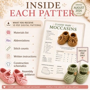 Patrón de ganchillo para patucos de bebé en PDF, patrón de zapatos de bebé a ganchillo, 10 diseños de patucos y zapatillas para recién nacidos imagen 7