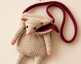 Rat Pouch Crochet Pattern PDF, Crochet Rat Bag, Mouse Crossbody Bag Pattern, Animal Purse, Weird Crochet Bag, Instant Download