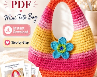 Crochet Tote Bag Pattern PDF, Flower Market Bag Tutorial, Summer Basket Bag Beginner Crochet, Instant Download