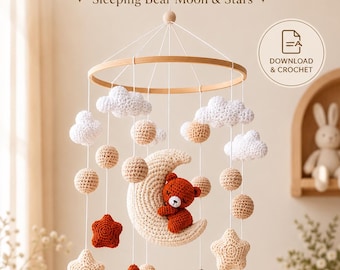 Bear Nursery Mobile Crochet Pattern PDF, Teddy Bear Crib Mobile Amigurumi, Baby Shower Gift Crochet Tutorial, Instant Download