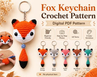 Fox Crochet Pattern PDF, Mini Amigurumi Fox Keychain, Crochet Keychain Pattern