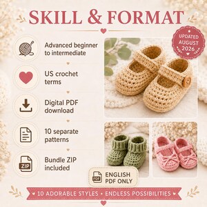 Patrón de ganchillo para patucos de bebé en PDF, patrón de zapatos de bebé a ganchillo, 10 diseños de patucos y zapatillas para recién nacidos imagen 6