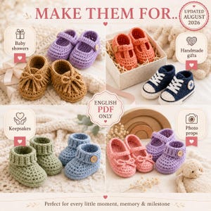 Patrón de ganchillo para patucos de bebé en PDF, patrón de zapatos de bebé a ganchillo, 10 diseños de patucos y zapatillas para recién nacidos imagen 9