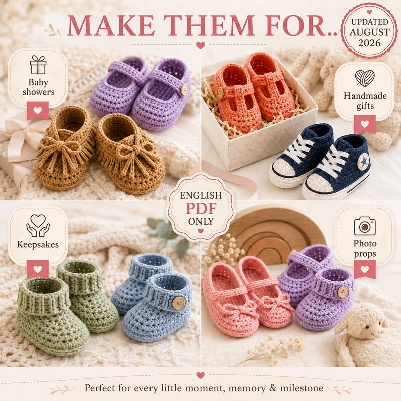 Patrón de ganchillo para patucos de bebé en PDF, patrón de zapatos de bebé a ganchillo, 10 diseños de patucos y zapatillas para recién nacidos imagen 9