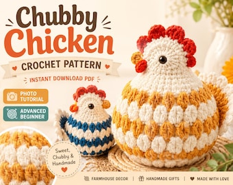 Chicken Crochet Pattern PDF, Crochet Chicken Amigurumi, Chubby Hen Farmhouse Plush