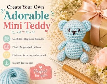Teddy Bear Crochet Pattern PDF, Bear Crochet Pattern, Mini Crochet Keychain Pattern