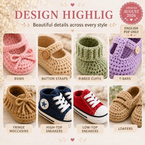Patrón de ganchillo para patucos de bebé en PDF, patrón de zapatos de bebé a ganchillo, 10 diseños de patucos y zapatillas para recién nacidos imagen 8