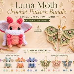 Luna Moth Crochet Pattern Bundle, Plush and Ornament PDF