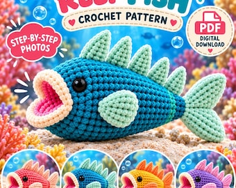 Reef Fish Crochet Pattern PDF – Tropical Amigurumi Fish, Big Mouth Plush