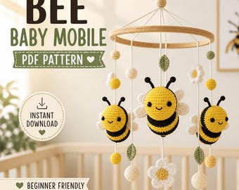 Baby Mobile Crochet Pattern PDF, Bee Mobile Crochet Pattern, Bumblebee Amigurumi Nursery Decor