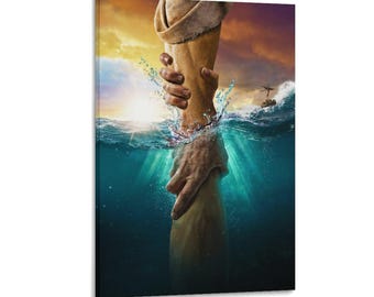 Jesus Christ Canvas Print: Hand of Hope in Darkness, Christian Wall Art