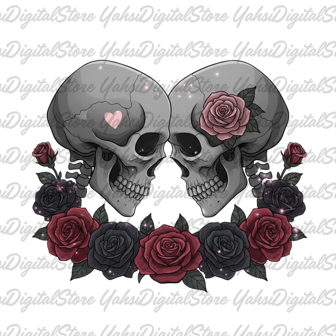 Romantic Skull Couple PNG, Gothic Love Roses Clipart, Dark Valentine ...