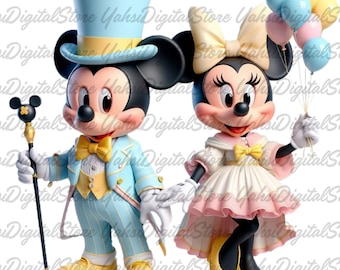 Retro Mickey and Minnie Mouse PNG: Birthday Party Design (Digital Download)