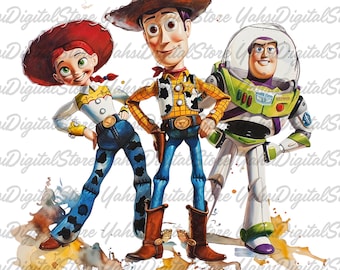 Cartoon Story Friends Png, Cute Cowboy and Space png, Funny Friendship png, Digital Download