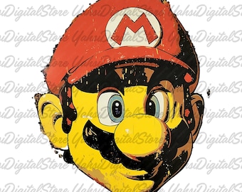 Super Mario Retro Clipart, Distressed Png (Digital Download)