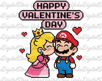 Mario Valentine PNG, Mario and Peach Love Art, Happy Valentine’s Day Mario Design, Cute Gamer Couple PNG