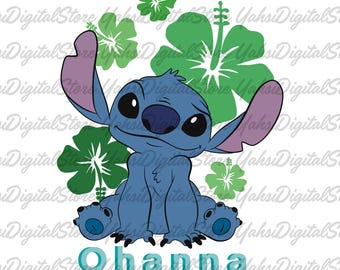 Stitch PNG, Lilo And Stich Png, Groovy Cartoon Character PNG, Digital Download, Pastel Boho PNG,Cute Floral Disney Stitch Sublimation Design