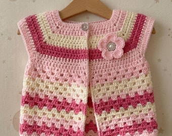 Crochet Baby Cardigan Pattern PDF, Baby Girl Sweater DIY, Granny Striped Crochet Jacket