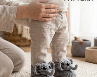Crochet Baby Booties Pattern PDF, Amigurumi Elephant Slippers, Animal Nursery DIY(Digital Download)