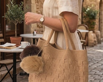 Basketweave Bag Crochet Pattern PDF, Woven Beach Tote Tutorial, Market Handbag DIY(Digital Download)