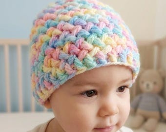 Crochet Baby Beanie Pattern PDF, Marshmallow Winter Hat for Newborns