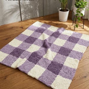Checkered Blanket Crochet Pattern PDF, Chunky Throw Afghan DIY, Lavender Checkerboard(Digital Download)