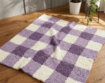 Checkered Blanket Crochet Pattern PDF, Chunky Throw Afghan DIY, Lavender Checkerboard(Digital Download)