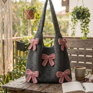 Crochet Hobo Bag Pattern PDF | Bow Tote Bag for Women | Cute Bow Shoulder Bag DIY