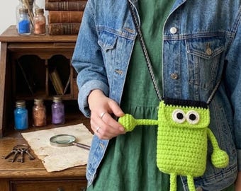 Monster Pouch Crochet Pattern | Green Character Crossbody Bag PDF | Amigurumi Phone Purse