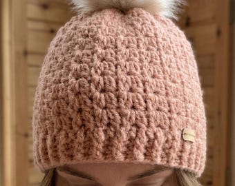 Crochet Beanie Pattern PDF, Chunky Pom Pom Hat DIY, Easy Winter Hat Pattern
