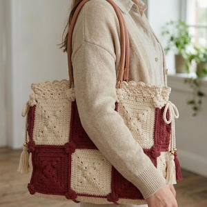 Checkerboard Granny Square Bag Pattern PDF, Crochet Tote Tutorial, Patchwork Purse