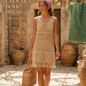 Crochet Dress Pattern PDF, Boho Summer Tunic Tutorial, Fringe Beach Cover Up DIY(Digital Download)