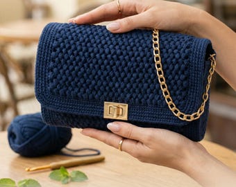Crochet Flap Bag PDF Pattern, Square Crossbody Purse, Evening Handbag Tutorial, Elegant Purse DIY(Digital Download)