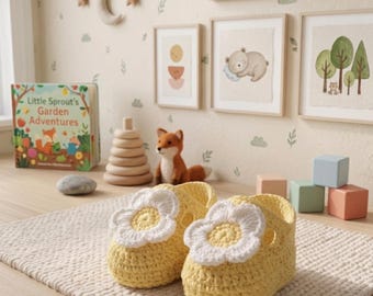 Crochet Baby Booties Pattern | Daisy Flower Baby Shoes PDF | DIY newborn slippers