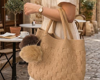 Basketweave Bag Crochet Pattern PDF, Woven Beach Tote Tutorial, Everyday Handbag DIY, (Digital Download)